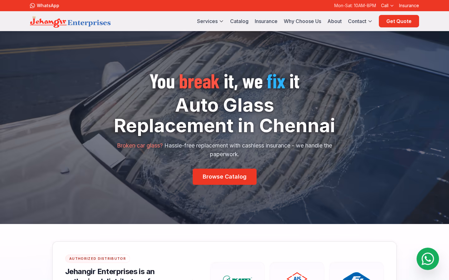 Jehangir Enterprises homepage with service summary and primary conversion path