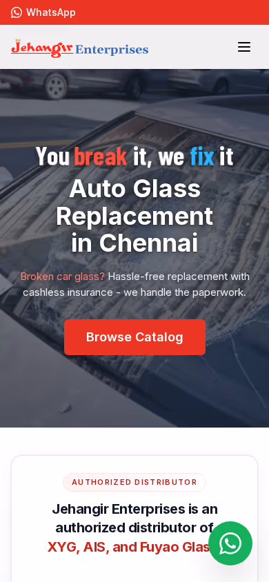Mobile view of Jehangir Enterprises website with readable sections and prominent CTA