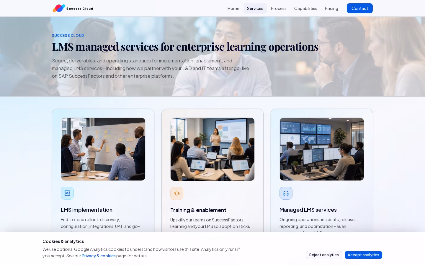 Internal service page with detailed offer breakdown and supporting proof blocks